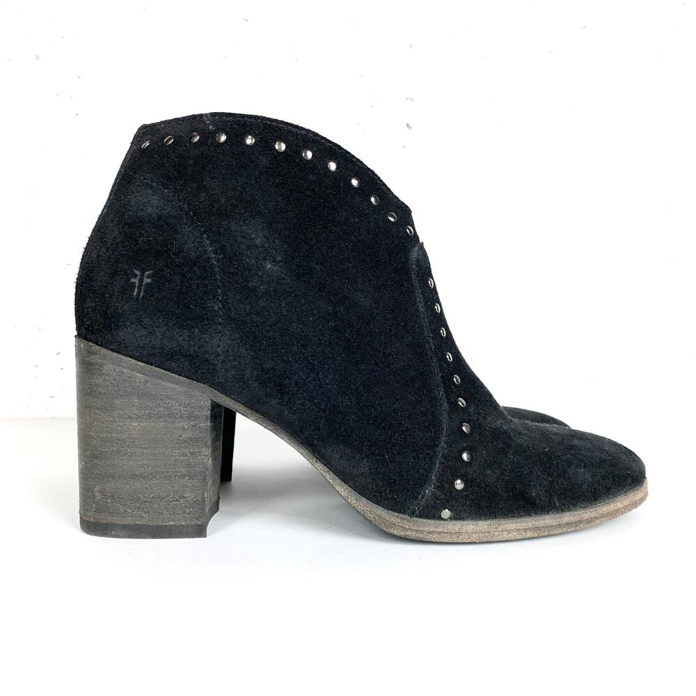 Frye Womens Nora Stud Side Zip Ankle Booties Black Suede Size 6